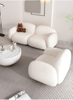 Merry Moments Sofa Chair White Boucle Armchair Upholstered Armchair Lounge Chair Beauty Salon Sofa Dining Chair Makeup Chair for Bedroom Living Dining Retail Minimalist H70xW85xL85 cm  - Image 5