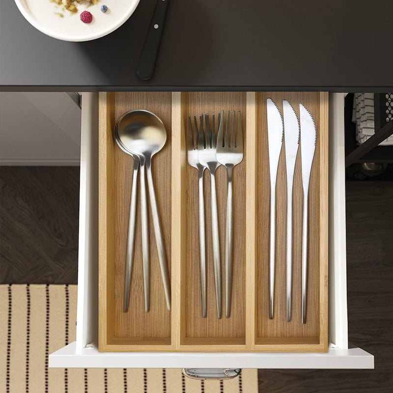 Hilislog Small Silverware Drawer Organizer Kitchen Utensils Trays For Drawer Bamboo Cutlery Tray Skinny Flatware Organizer Narrow Spoon Fork Cutlery Holder Drawer Flatware Trays Slim Silverware Organizers - Image 5