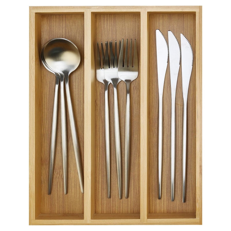 Hilislog Small Silverware Drawer Organizer Kitchen Utensils Trays For Drawer Bamboo Cutlery Tray Skinny Flatware Organizer Narrow Spoon Fork Cutlery Holder Drawer Flatware Trays Slim Silverware Organizers - Image 1