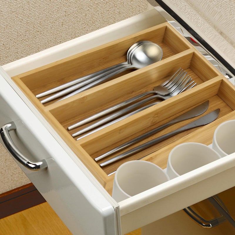 Hilislog Small Silverware Drawer Organizer Kitchen Utensils Trays For Drawer Bamboo Cutlery Tray Skinny Flatware Organizer Narrow Spoon Fork Cutlery Holder Drawer Flatware Trays Slim Silverware Organizers - Image 2