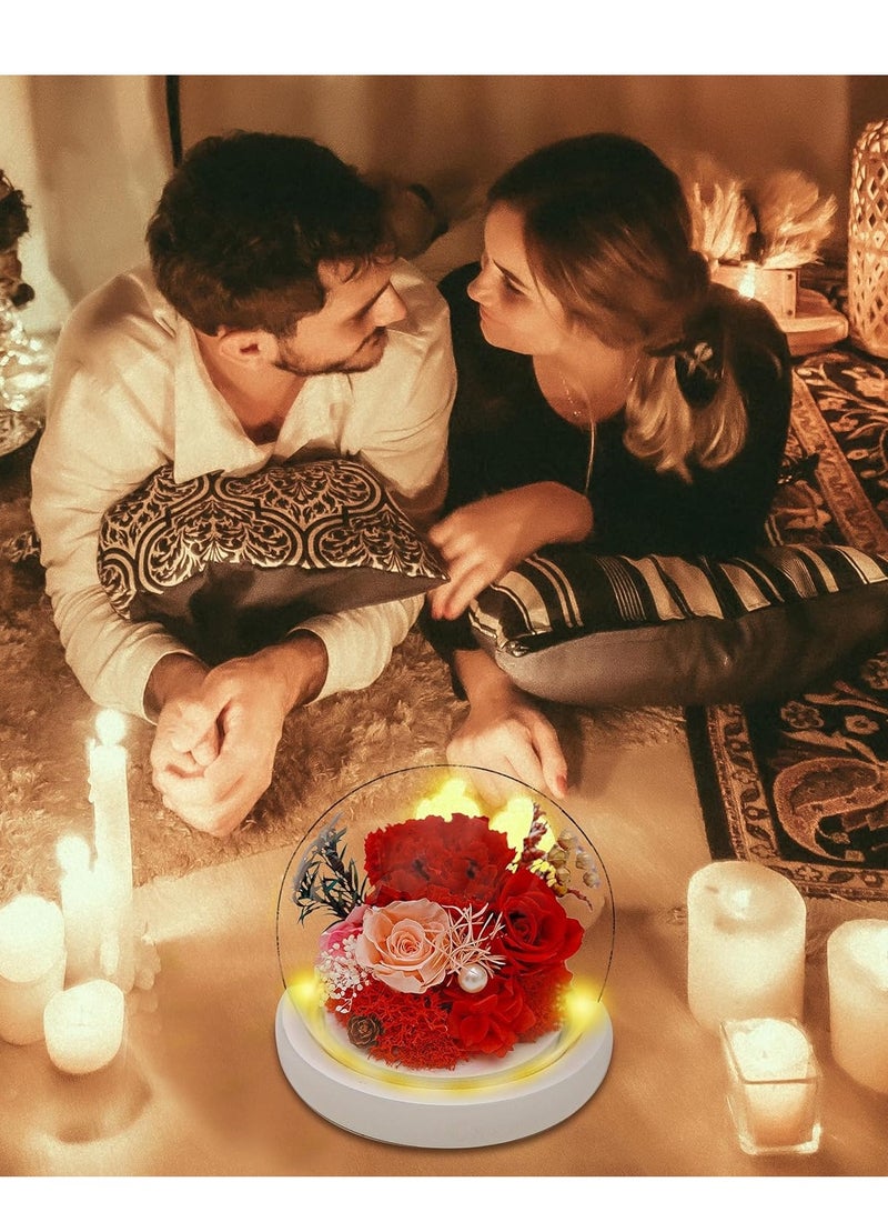 SYOSI زهور حقيقية دائمة للطبيعة، هدية زهرية فريدة لك لإرسال الحب لجميع المناسبات، ديكور داخلي (قرنفل أحمر، وردة وردية، وردة حمراء) - Image 2