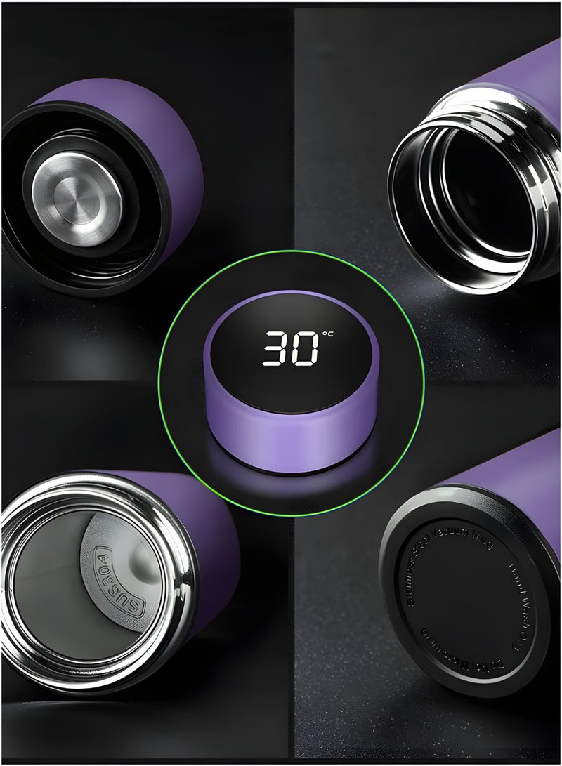 أس بي قارورة فراغ ذكية وزجاجة ماء للمشروبات الساخنة والباردة تحافظ على مشروبك باردًا لمدة 24 ساعة وساخنًا لمدة 8 ساعات مع شاشة عرض درجة الحرارة LED زجاجة ماء من الفولاذ المقاوم للصدأ قارورة تخييم - Image 5