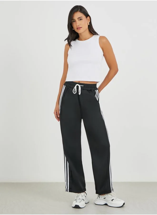 ستايلي Styli Side Striped Wide Leg Joggers with Drawstring