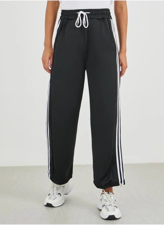 ستايلي Styli Side Striped Wide Leg Joggers with Drawstring