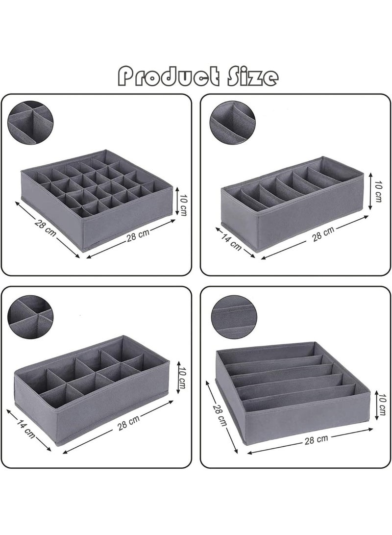 4pcs Fabric Storage System for Clothes Storage, Foldable Organiser, Grey, Storage Box, Drawer Divider for Underwear, Bras, Socks, Ties, Underwear, Changing Supplies -Grey - Image 2