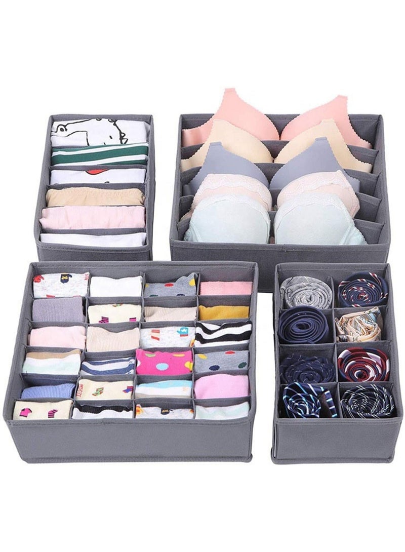 4pcs Fabric Storage System for Clothes Storage, Foldable Organiser, Grey, Storage Box, Drawer Divider for Underwear, Bras, Socks, Ties, Underwear, Changing Supplies -Grey - Image 1