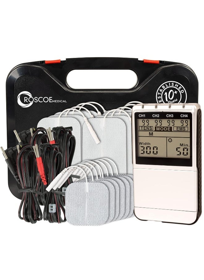 Roscoe Medical Roscoe Medical TENS Unit and EMS Muscle Stimulator - 4-Channel OTC TENS Machine for Back Pain Relief, Lower Back Pain Relief, Neck Pain, Includes Case, Pain Relief, Muscle Recovery  - Image 1