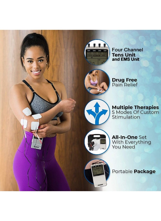 Roscoe Medical Roscoe Medical TENS Unit and EMS Muscle Stimulator - 4-Channel OTC TENS Machine for Back Pain Relief, Lower Back Pain Relief, Neck Pain, Includes Case, Pain Relief, Muscle Recovery  - Image 4