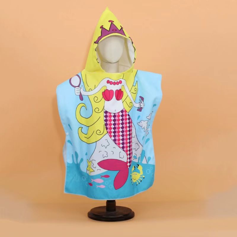 Children'S Bath Towel Cape Baby'S Bathrobe Soft Quick-Drying Cartoon Digital Printing Microfiber Hooded Wearing Bath Towel - Image 3
