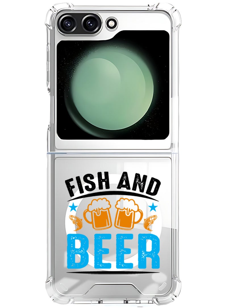 Theodor Magnetic Case for Samsung Galaxy Z Flip 5 Compatible with MagSafe Wireless Charging, Shockproof Phone Bumper Cover Fish and Beer black - Image 1