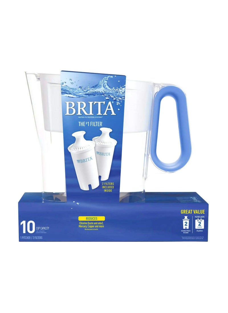 BRITA - Brita Wave Filtered Water Filter Pitcher 10 Cup Capacity Includes 2 Filters Blue - Image 1