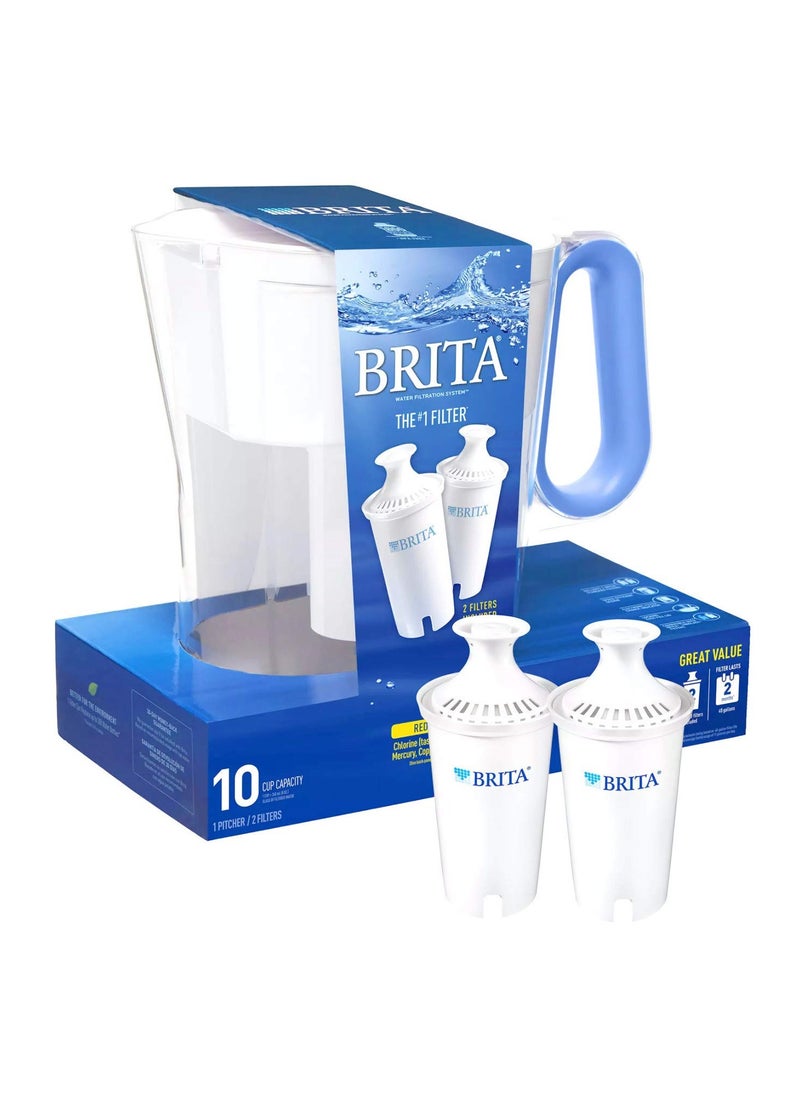 BRITA - Brita Wave Filtered Water Filter Pitcher 10 Cup Capacity Includes 2 Filters Blue - Image 1