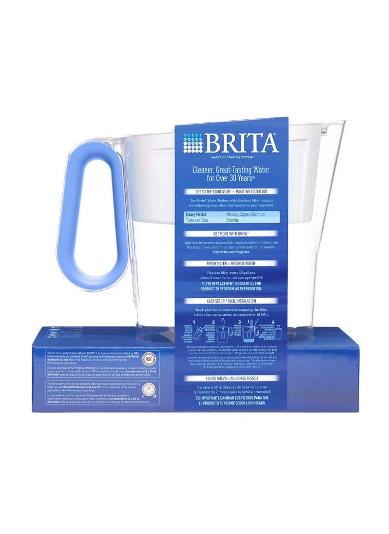 BRITA - Brita Wave Filtered Water Filter Pitcher 10 Cup Capacity Includes 2 Filters Blue - Image 1