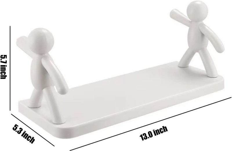 Pathavi Wall Mounted Bathroom Shelf with Cute Human Figurine Holders – Toothbrush, Toothpaste, and Toiletries Organizer – Adhesive Rack for Bathroom or Wash Basin (White) - Image 2
