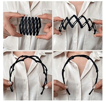 Generic Foldable Headband for Women NonSlip Hair Band Thick Hair Hoop Travel Hair Accessory Black  - Image 5