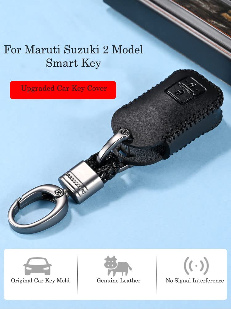 Contacts Soft Leather Car Key Cover Compatible With Maruti Suzuki 2 Button Smart Key With Key Chain For Xl6,Grand Vitara,Swift,Sx4,Dzire,Ignis,Brezza,Celerio,Ertiga,Ciaz,Baleno, Black - Image 2