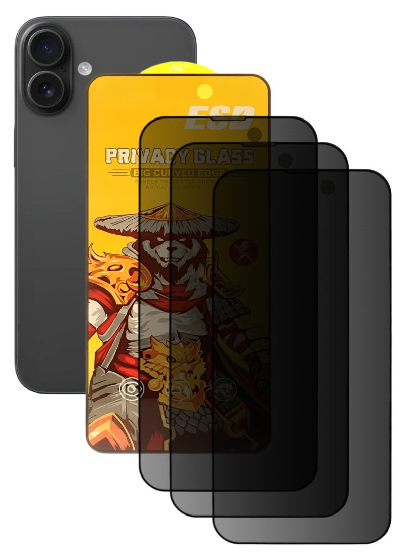 ESD 3 Pieces Tempered Dustproof Privacy Glass Screen Protector Compatible For iPhone 16 - Image 1