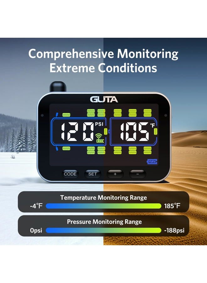 GUTA Trailer Tire Pressure Monitoring System, RV Tire Pressure Monitor with 6 Sensors, 6 Alert Modes, Signal Booster, Large Color Display, Long Sensing Distance, 0-188PSI TPMS for RV Trailer Semi - Image 4