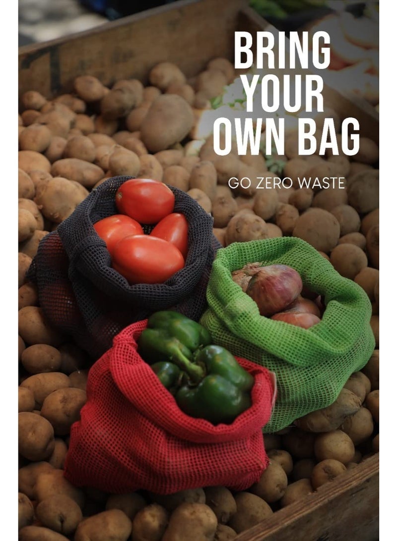 نيكا مجموعة من 6 حقائب NECAVU مصنوعة من القطن بنسبة 100% برباط للثلاجة | شبكة تخزين خضراوات طبيعية صديقة للبيئة للثلاجة | حقيبة شبكية قطنية متعددة الاستخدامات (لون أخضر نيم) - Image 2