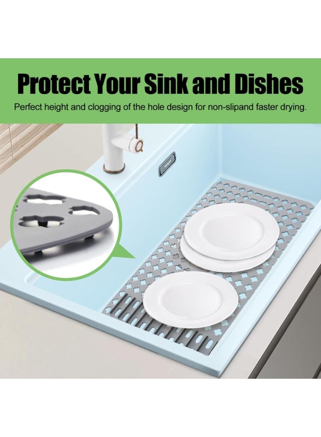 Relex Silicone Sink Mat for Kitchen, Non-Slip Sink Protector 25 x13 Inches, Flexible Cut-to-Fit Sink Grate for Stainless Steel and Porcelain Sinks, Heat Resistant Sink Pad (Grey) - Image 3