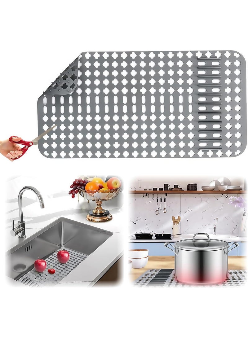 Relex Silicone Sink Mat for Kitchen, Non-Slip Sink Protector 25 x13 Inches, Flexible Cut-to-Fit Sink Grate for Stainless Steel and Porcelain Sinks, Heat Resistant Sink Pad (Grey) - Image 1