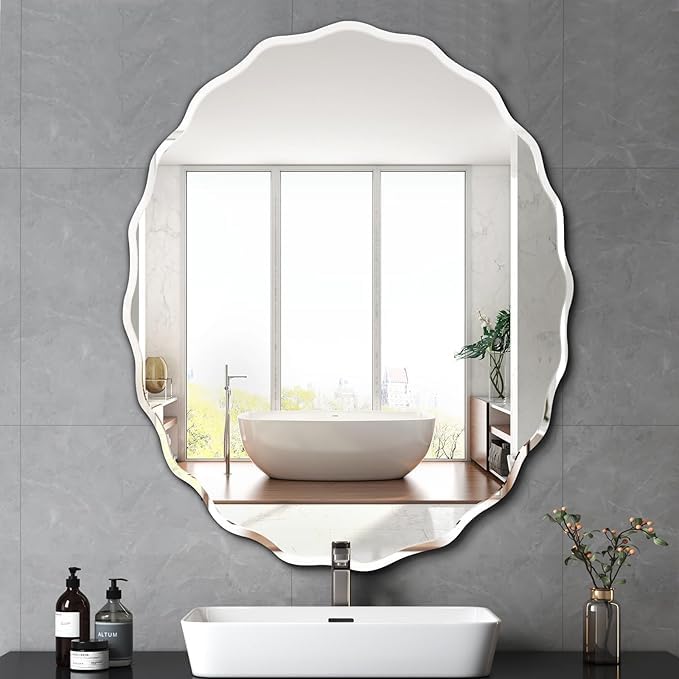SEVEN HORSES Asymmetrical Wall Mounted Mirror Irregular Wavy Mirror for Bathroom Living Room Bedroom Entryway etc (Size 18X24 Inch) (18X24) - Image 2