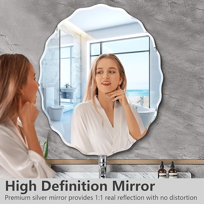 SEVEN HORSES Asymmetrical Wall Mounted Mirror Irregular Wavy Mirror for Bathroom Living Room Bedroom Entryway etc (Size 18X24 Inch) (18X24) - Image 3