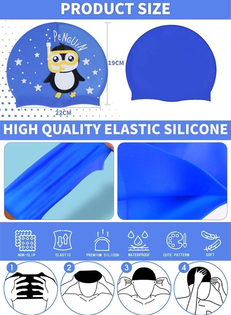 قطوب أطفال , بنات , أولاد , مراهق مع سيليكون قبعة السباحة ، وحماية الأذن والشعر من الكلور والبكتيريا والرمل في الماء ، لا طعم له ، برو الجلد ، لطيف شكل الكرتون للماء قبعة السباحة ، حقيبة 2 - Image 2