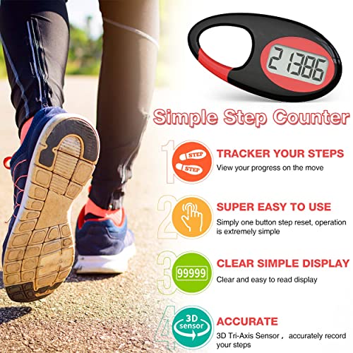 synwoo Simple 3D Step Counter, Walking Pedometer, Steps Tracker with Neck Lanyard/Carabiner for Men Women Teens Adults Seniors (Black-red) ¡­ - Image 2
