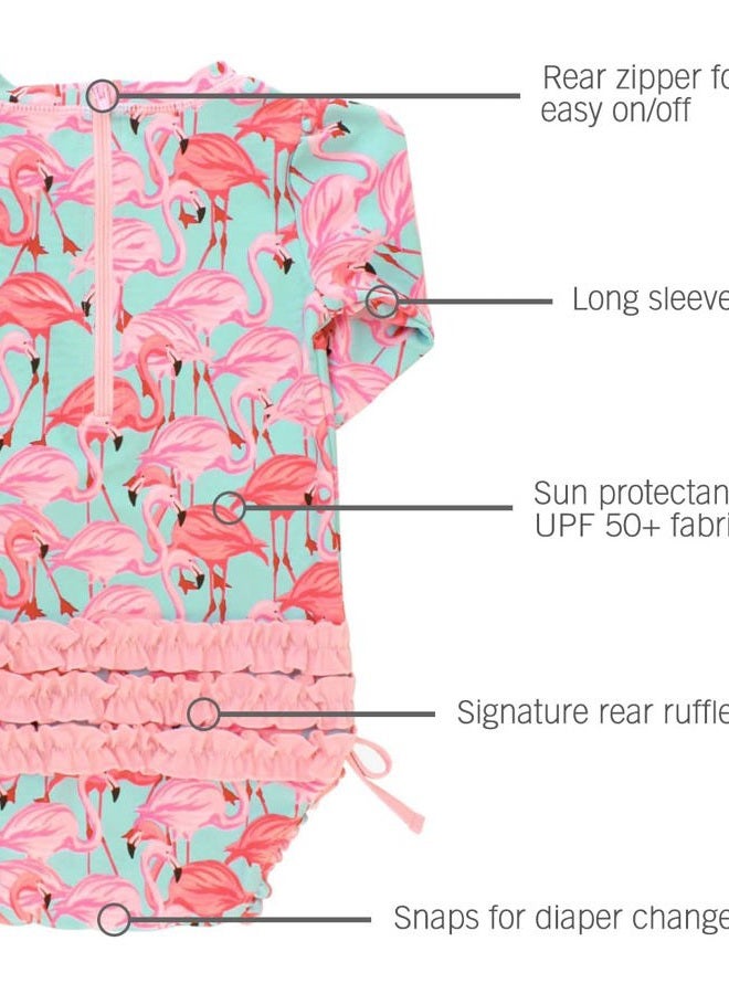 RuffleButts Baby/Toddler Girls Fab Flamingo One Piece Rash Guard - 18-24m - Image 4