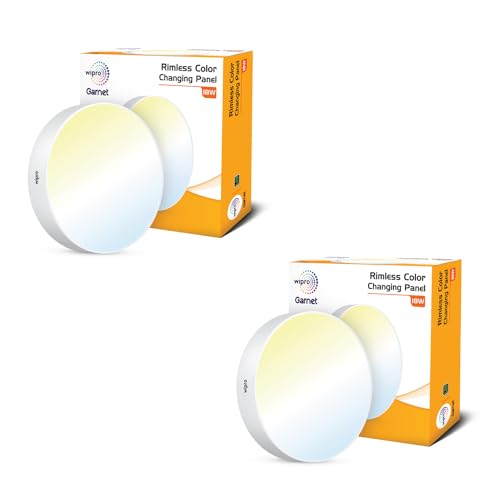 Wipro Garnet 18W Rimless Round CCT Surface Panel | Colour Changing Panel | Warm White, Neutral White, Cool White | Elegant Rimless Design | Surface Mounted LED Downlighter for Ceiling |Pack of 2 - Image 1