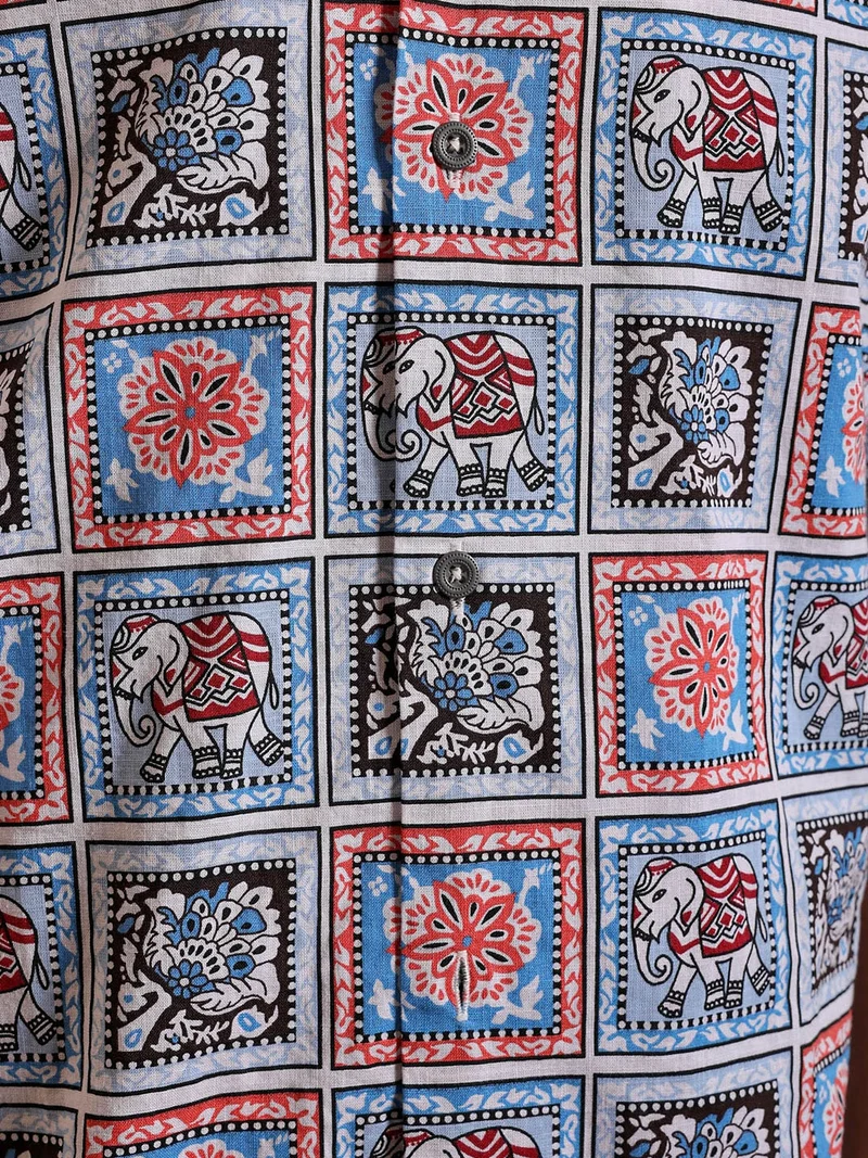 The Indian Garage Co Men Relaxed Fit Mosaic Printed Half Sleeves Cuban Collar Resort Wear Shirt