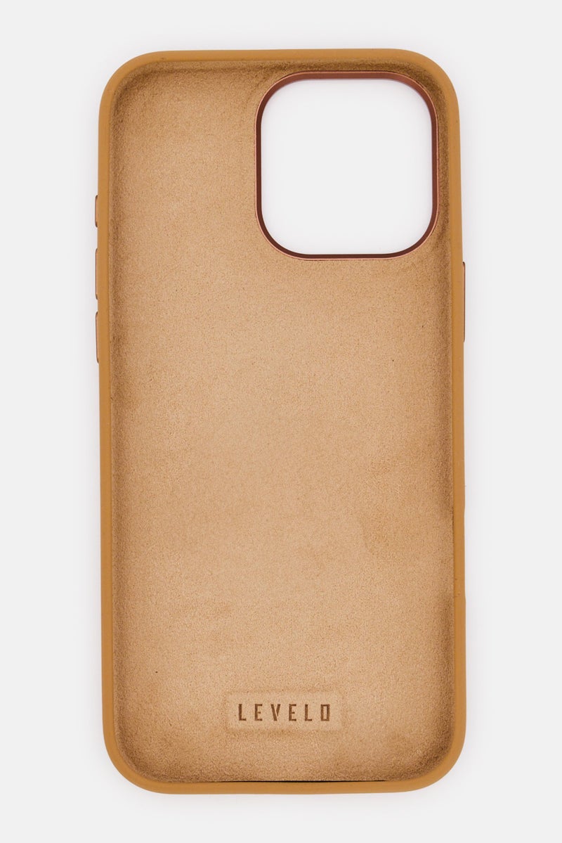 LEVELO iPhone 16 Pro Max Morphix Silicone Case With Leather Grip Stand, Brown - Image 3