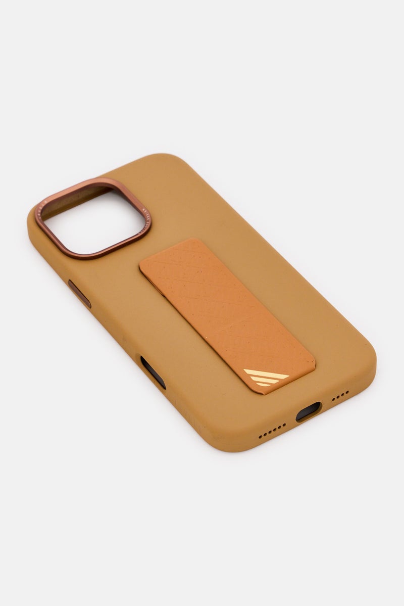 LEVELO iPhone 16 Pro Max Morphix Silicone Case With Leather Grip Stand, Brown - Image 4