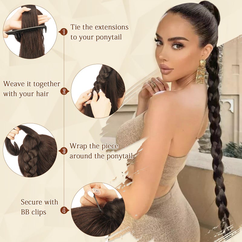 Sofeiyan Long Braid Ponytail Extension with Hair Tie Straight Sleek Wrap Around Hair Extensions Braid Pony Tail Fluffy Natural Soft Synthetic Hairpieces for Women Daily Wear, 26 inch-Ash Blonde - Image 4
