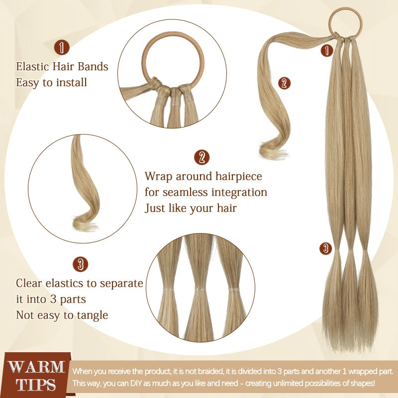 Sofeiyan Long Braid Ponytail Extension with Hair Tie Straight Sleek Wrap Around Hair Extensions Braid Pony Tail Fluffy Natural Soft Synthetic Hairpieces for Women Daily Wear, 26 inch-Ash Blonde - Image 2