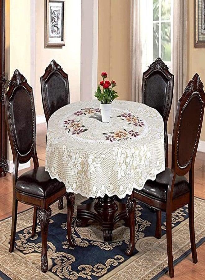 MONKDECOR (O.F Net Cotton Floral Self Design Printed 6 Seater Round Dining Table Cover (Size-72 Inches Round) - Image 1