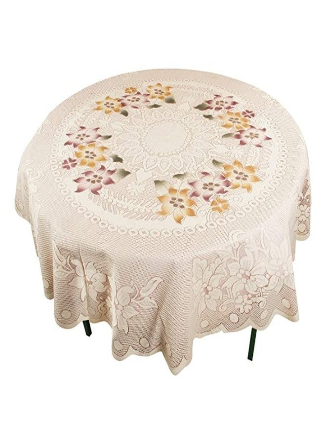 MONKDECOR (O.F Net Cotton Floral Self Design Printed 6 Seater Round Dining Table Cover (Size-72 Inches Round) - Image 2