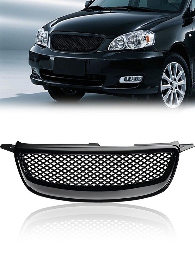 YUWUTF Glossy Black Mesh Front Bumper Grill Compatilbe with 2003 2004 2005 2006 2007 2008 Toyota Corolla CE/LE/S, ABS Front Hood Mesh Grille Replacement - Image 1