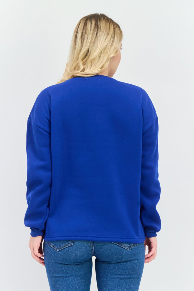 Buzz سويت شيرت مزين بياقة دائرية للنساء، أزرق - Image 3