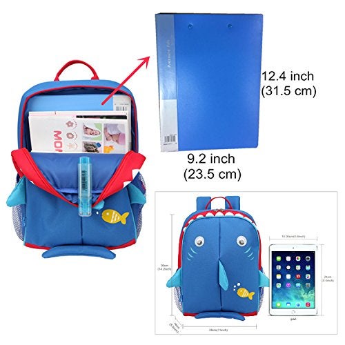 yodo Little Kids School Bag Pre-K Toddler Backpack - Reflective Fins, Name Tag and Chest Strap, Shark - Image 5
