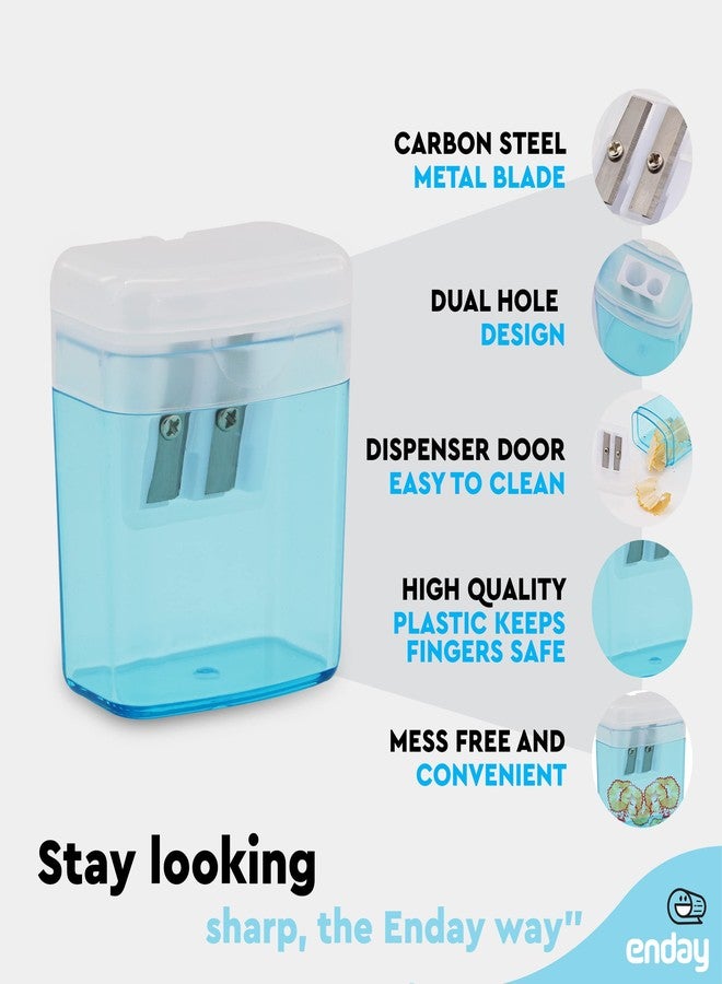 Enday Pencil Sharpener Dual Hole Manual Blue, Jumbo Crayon Sharpener with Cover and Bin, Handheld Color Pencil Sharpeners for Large & Standard Pencils, Also Available in Red, Green, Purple, 1 Pc – By Enday - Image 3