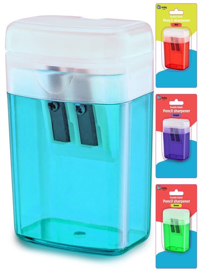 Enday Pencil Sharpener Dual Hole Manual Blue, Jumbo Crayon Sharpener with Cover and Bin, Handheld Color Pencil Sharpeners for Large & Standard Pencils, Also Available in Red, Green, Purple, 1 Pc – By Enday - Image 1