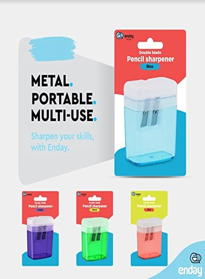 Enday Pencil Sharpener Dual Hole Manual Blue, Jumbo Crayon Sharpener with Cover and Bin, Handheld Color Pencil Sharpeners for Large & Standard Pencils, Also Available in Red, Green, Purple, 1 Pc – By Enday - Image 4