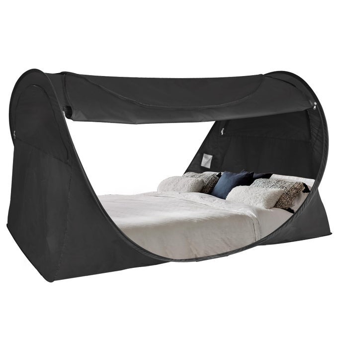 PRIVACY POP UP BED TENT FOR TWIN BED EASY SETUP BLACKOUT AND BREATHABLE MESH BED CANOPY LIGHTWEIGHT PORTABLE SLEEP POD WITH CARRY BAG DREAM TENT FOR INDOOR OUTDOOR USE TWINBLACK