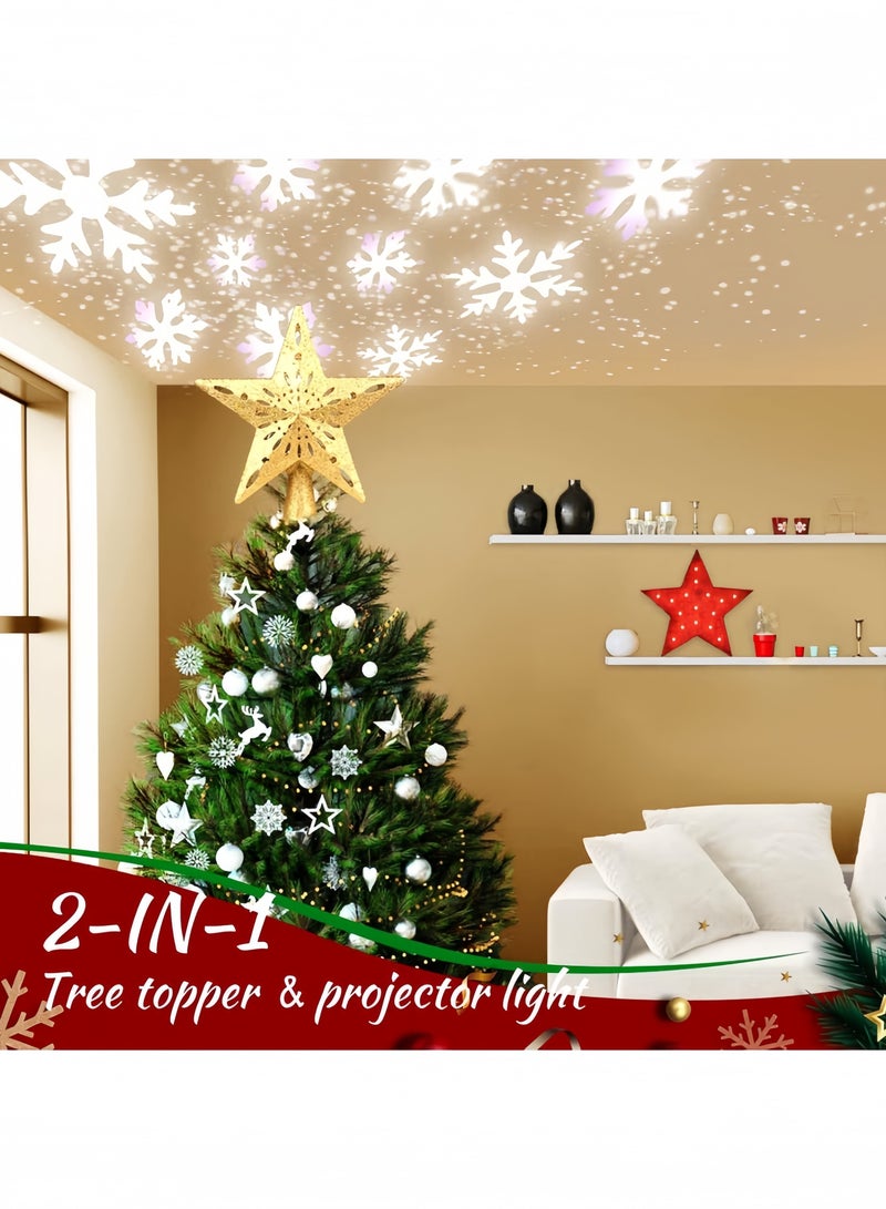 GGEROU Decoration Tree Topper Gold Star Glittered, Rotating 3D Hollow LED Snowflake Projector Light for Holiday Decoration - Image 2
