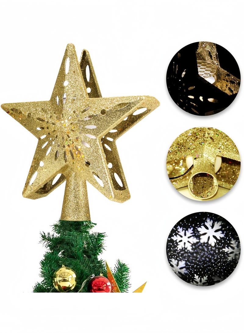 GGEROU Decoration Tree Topper Gold Star Glittered, Rotating 3D Hollow LED Snowflake Projector Light for Holiday Decoration - Image 4