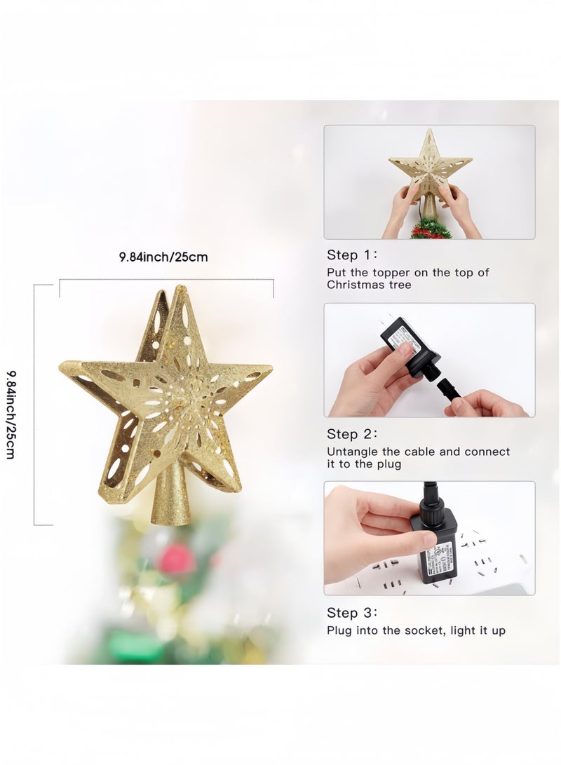 GGEROU Decoration Tree Topper Gold Star Glittered, Rotating 3D Hollow LED Snowflake Projector Light for Holiday Decoration - Image 5