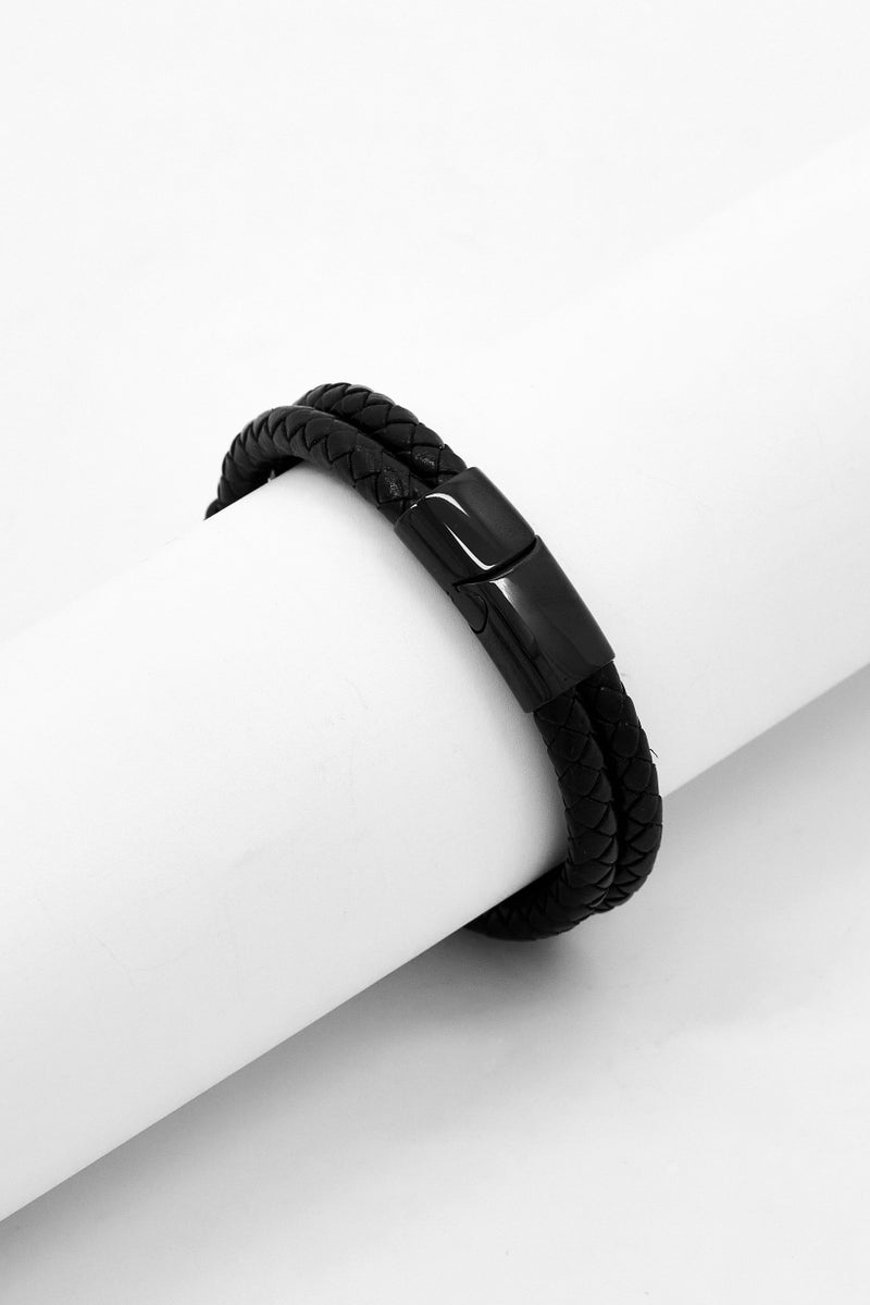Steeltime Men Braided Layered And Black Ip Bracelet, Black - Image 1