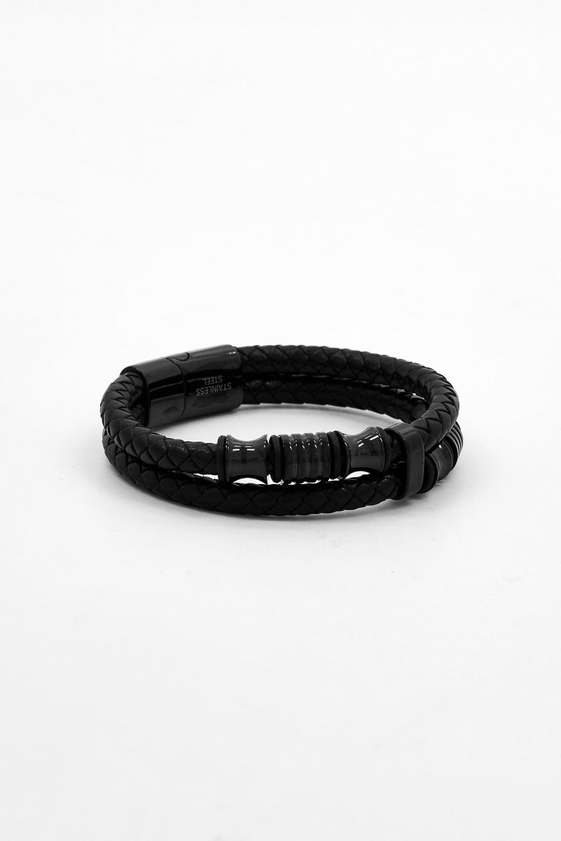 Steeltime Men Braided Layered And Black Ip Bracelet, Black - Image 2